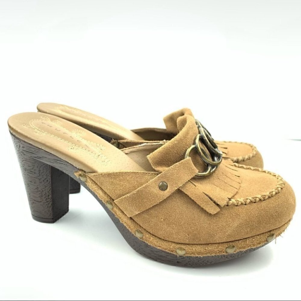 Truflex heels 6 Kona suede chunky mules 90s Y2k